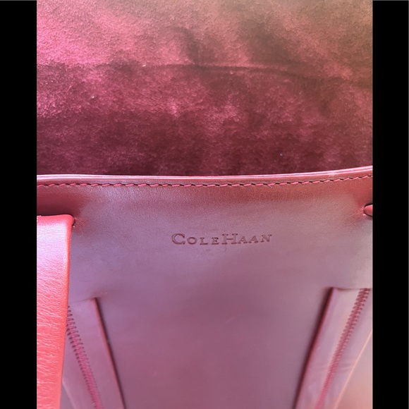 Cole Haan Red Leather Shoulder Bag Purse Dual Handles - Picture 10 of 13